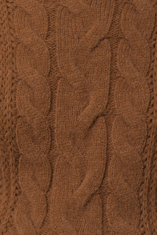 Cable Knit Blouson Sweater (Caramel)