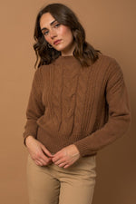 Cable Knit Blouson Sweater (Caramel)