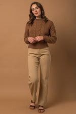 Cable Knit Blouson Sweater (Caramel)