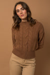 Cable Knit Blouson Sweater (Caramel)