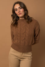 Cable Knit Blouson Sweater (Caramel)