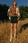 Cable Knit Blouson Sweater (Caramel)