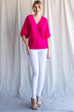Hot Pink V-Neck Dolman Sleeve Sweater