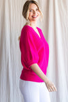 Hot Pink V-Neck Dolman Sleeve Sweater