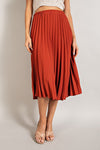 Elastic Waist Pleated Midi Skirt (Marsala)