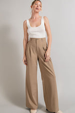 Pleated Front Wide Leg High Rise Pants