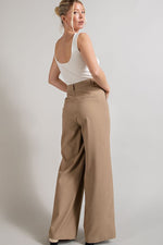 Pleated Front Wide Leg High Rise Pants