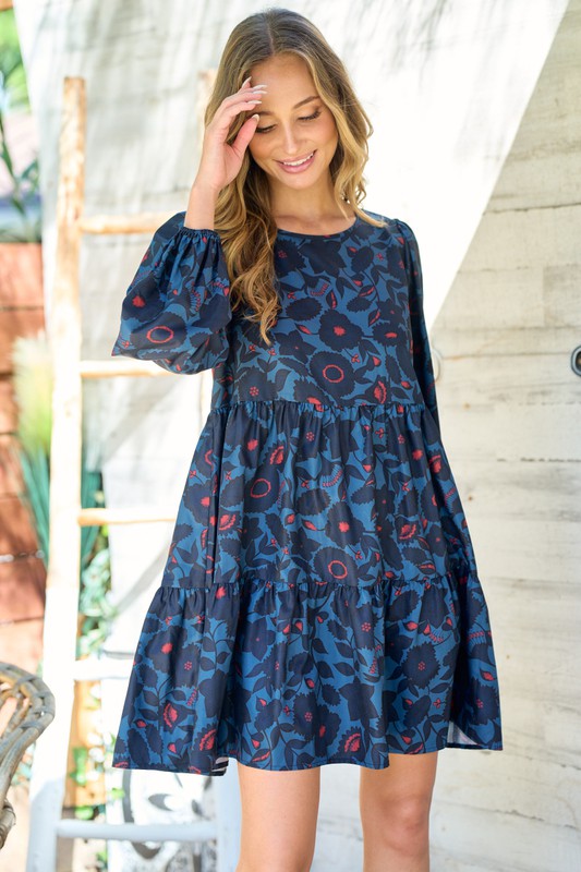 Floral Print 3/4 Sleeve Dress