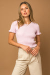Short Sleeve Ruffle Detail Knit Top (Lavender)