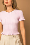 Short Sleeve Ruffle Detail Knit Top (Lavender)