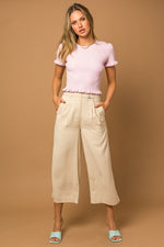 Short Sleeve Ruffle Detail Knit Top (Lavender)