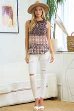 Aztec Pattern Woven Sleeveless Top