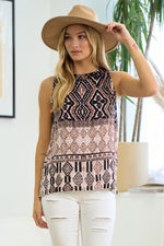 Aztec Pattern Woven Sleeveless Top