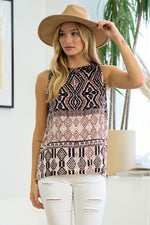 Aztec Pattern Woven Sleeveless Top