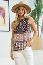 Aztec Pattern Woven Sleeveless Top