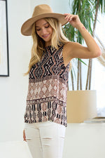 Aztec Pattern Woven Sleeveless Top