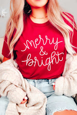 "Merry & Bright" Unisex Graphic T-Shirt (Red / White)