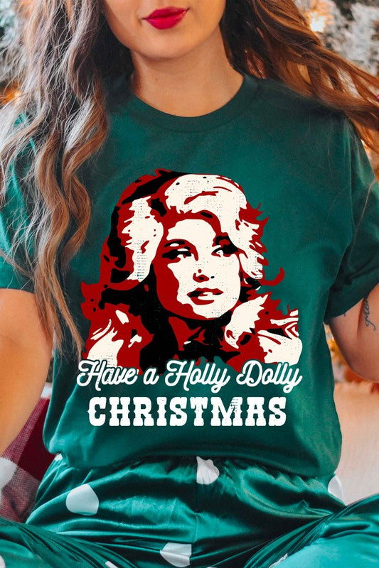 "Have A Holly Dolly Christmas" Unisex Graphic T-Shirt (Green)
