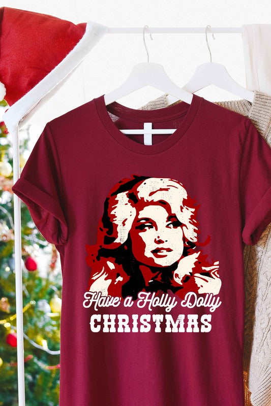 "Have A Holly Dolly Christmas" Unisex Graphic T-Shirt (Burgundy)