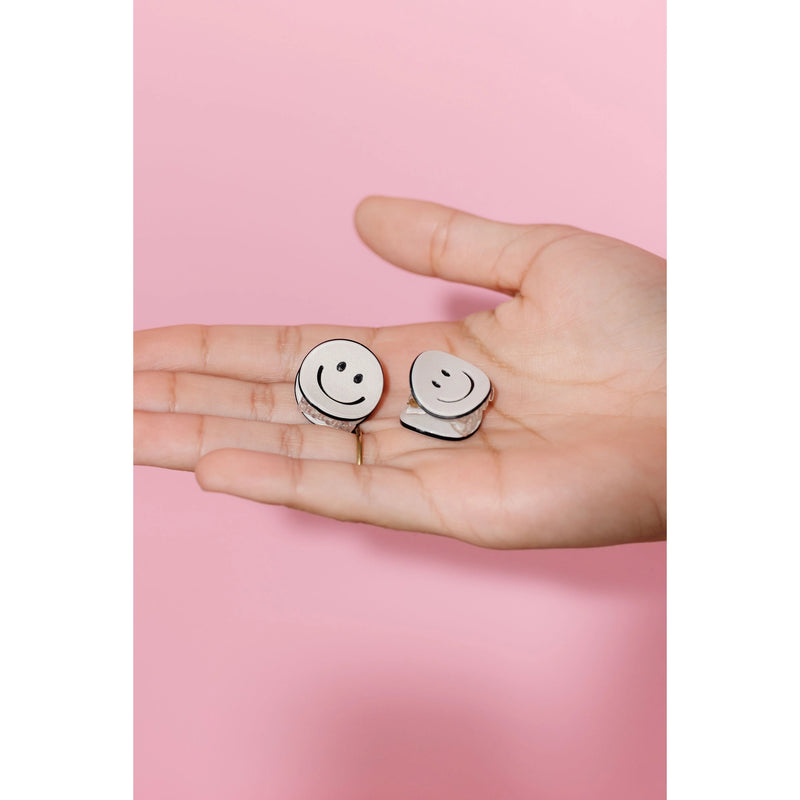 Mini Smiley Claw Clips (Set of 2) || Grey