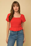 Puff Sleeve Smocked Top