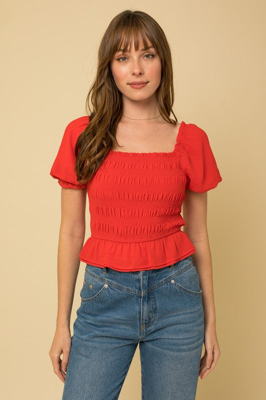 Puff Sleeve Smocked Top