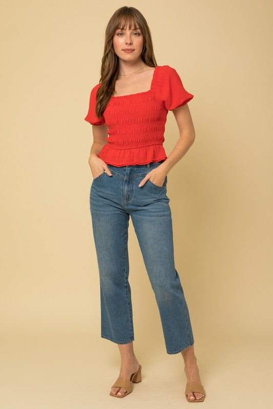 Puff Sleeve Smocked Top