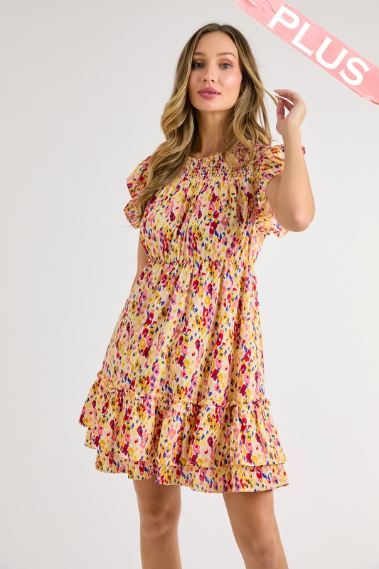 Multi-Color Dot Print Tiered Dress (Plus Size)
