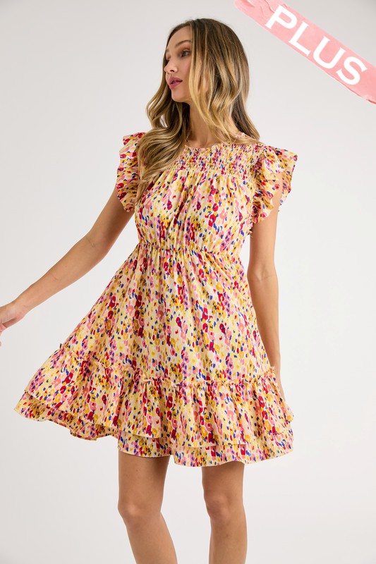 Multi-Color Dot Print Tiered Dress (Plus Size)