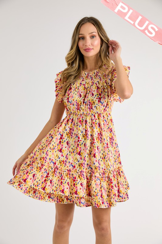 Multi-Color Dot Print Tiered Dress (Plus Size)