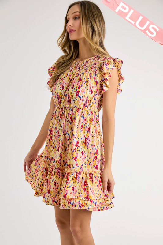 Multi-Color Dot Print Tiered Dress (Plus Size)