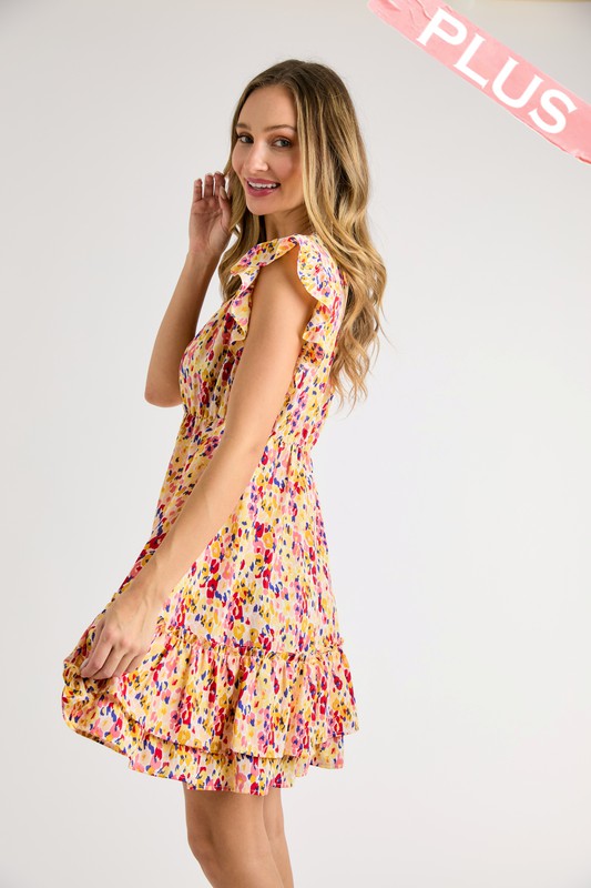 Multi-Color Dot Print Tiered Dress (Plus Size)