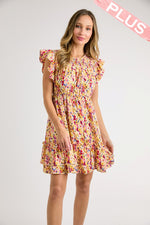 Multi-Color Dot Print Tiered Dress (Plus Size)