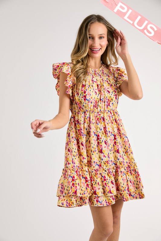 Multi-Color Dot Print Tiered Dress (Plus Size)