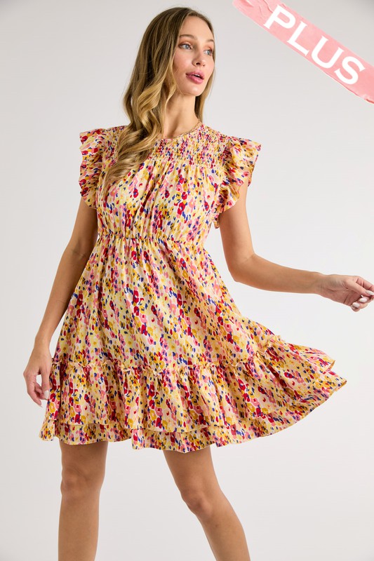 Multi-Color Dot Print Tiered Dress (Plus Size)