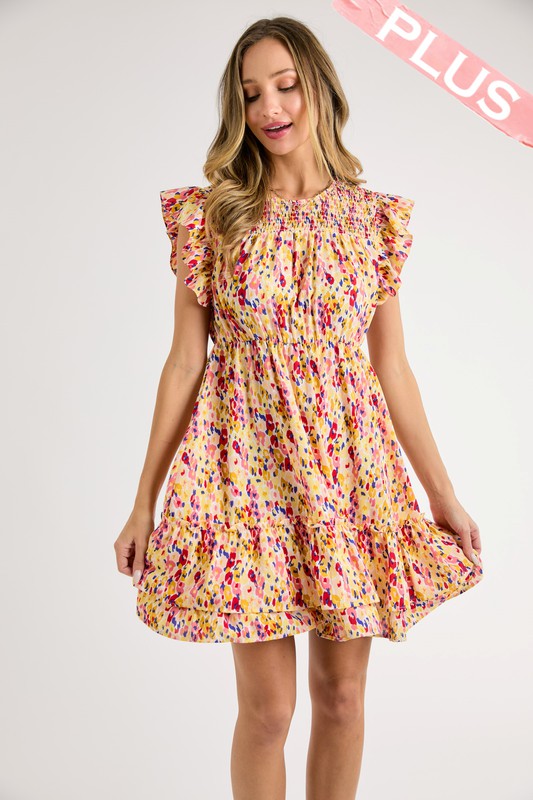 Multi-Color Dot Print Tiered Dress (Plus Size)