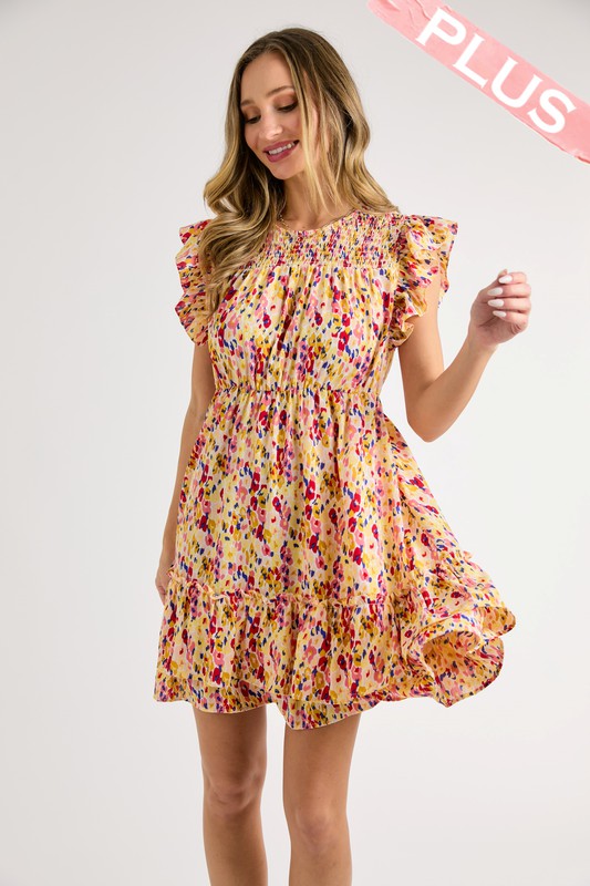 Multi-Color Dot Print Tiered Dress (Plus Size)