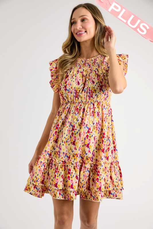 Multi-Color Dot Print Tiered Dress (Plus Size)