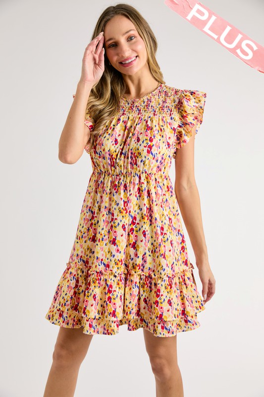Multi-Color Dot Print Tiered Dress (Plus Size)