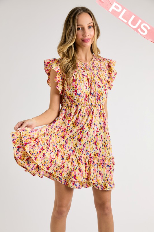 Multi-Color Dot Print Tiered Dress (Plus Size)
