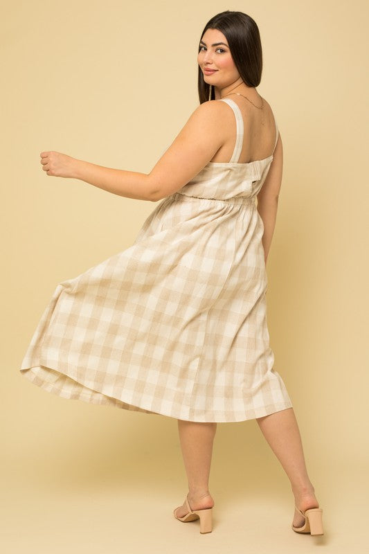 Gingham Print Midi Dress (Plus Size)