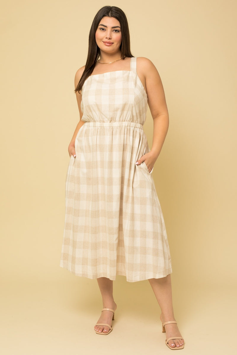 Gingham Print Midi Dress (Plus Size)