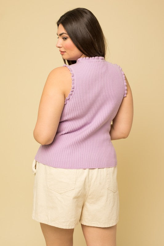 Ruffle Detail Sleeveless Knit Top (Plus Size - Lilac)