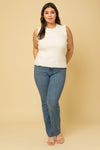 Ruffle Detail Sleeveless Knit Top (Plus Size - Ivory)