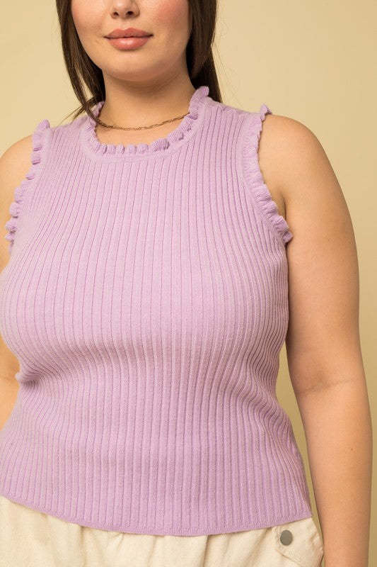 Ruffle Detail Sleeveless Knit Top (Plus Size - Lilac)