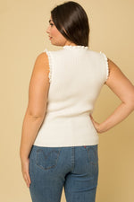 Ruffle Detail Sleeveless Knit Top (Plus Size - Ivory)