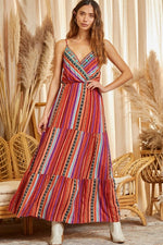Multi-Stripe Boho Maxi Dress