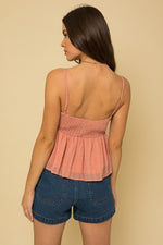 Ruched Front Smocked Back Peplum Cami Top