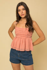 Ruched Front Smocked Back Peplum Cami Top
