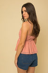 Ruched Front Smocked Back Peplum Cami Top